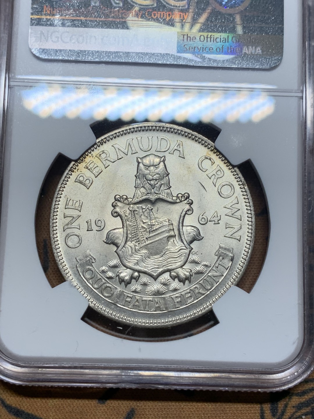 《竞宝斋》第111场-周日，周一 ，2场连拍（全场包邮） NGC MS64 1964年百慕大1克朗大银币 伊丽莎白二世女王大热门