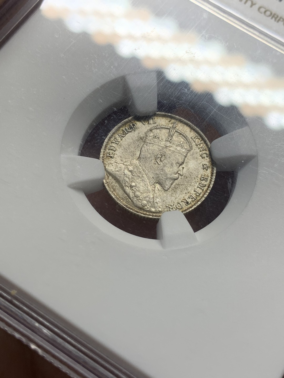 《竞宝斋》第111场-周日，周一 ，2场连拍（全场包邮） NGC-MS63 香港 1904年 5仙  爱德华七世 银币 原光币