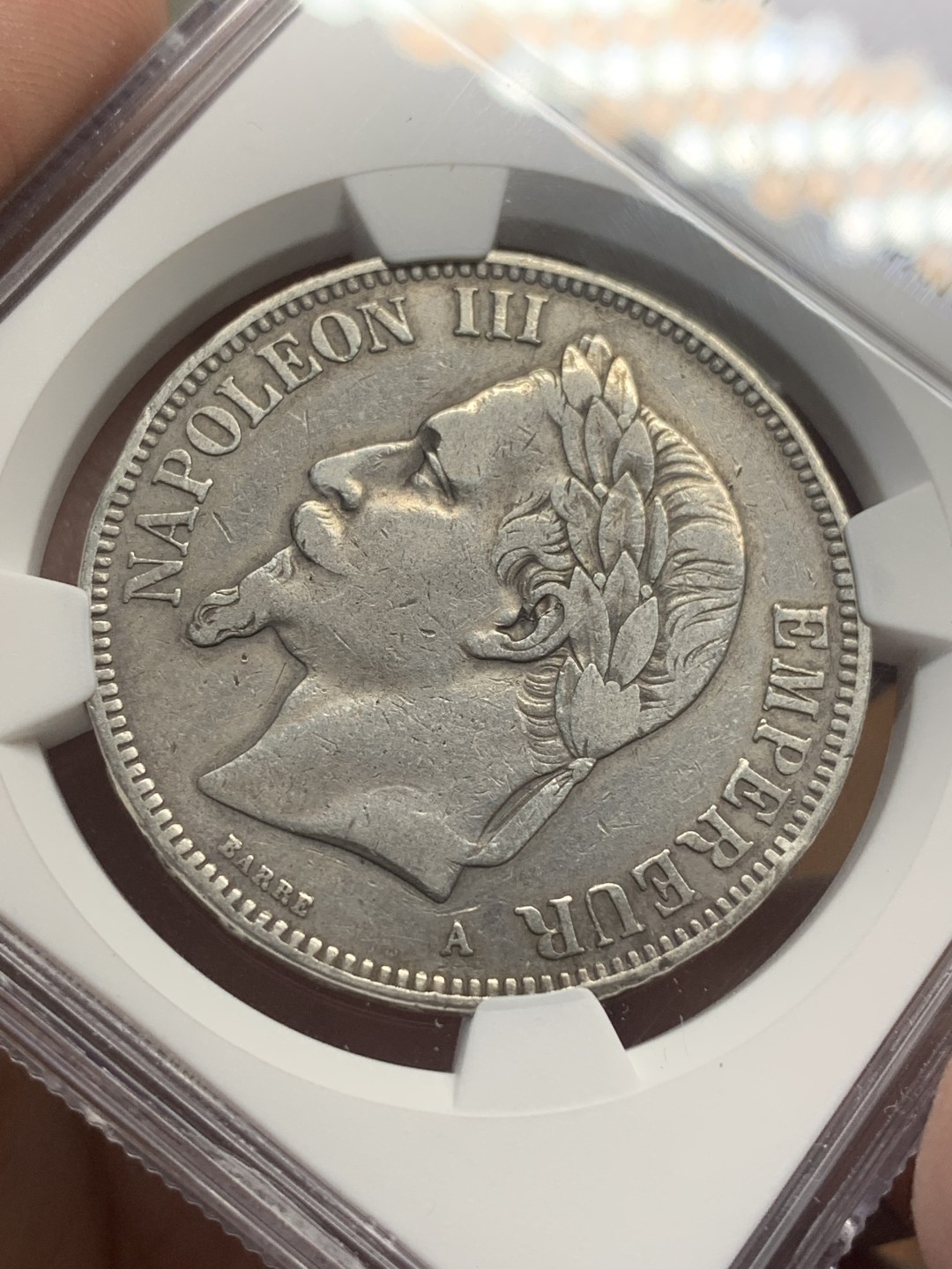 《竞宝斋》第111场-周日，周一 ，2场连拍（全场包邮） NGC-VFD 法国拿破仑三世 1870年 5法郎银币