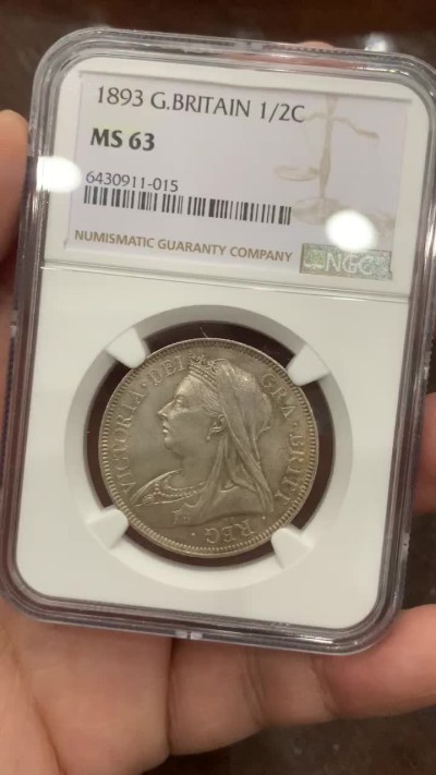《竞宝斋》第111场-周日，周一 ，2场连拍（全场包邮） NGC MS63 英国 1893年 维多利亚 批纱版 半克朗 银币 细节好，底光也好