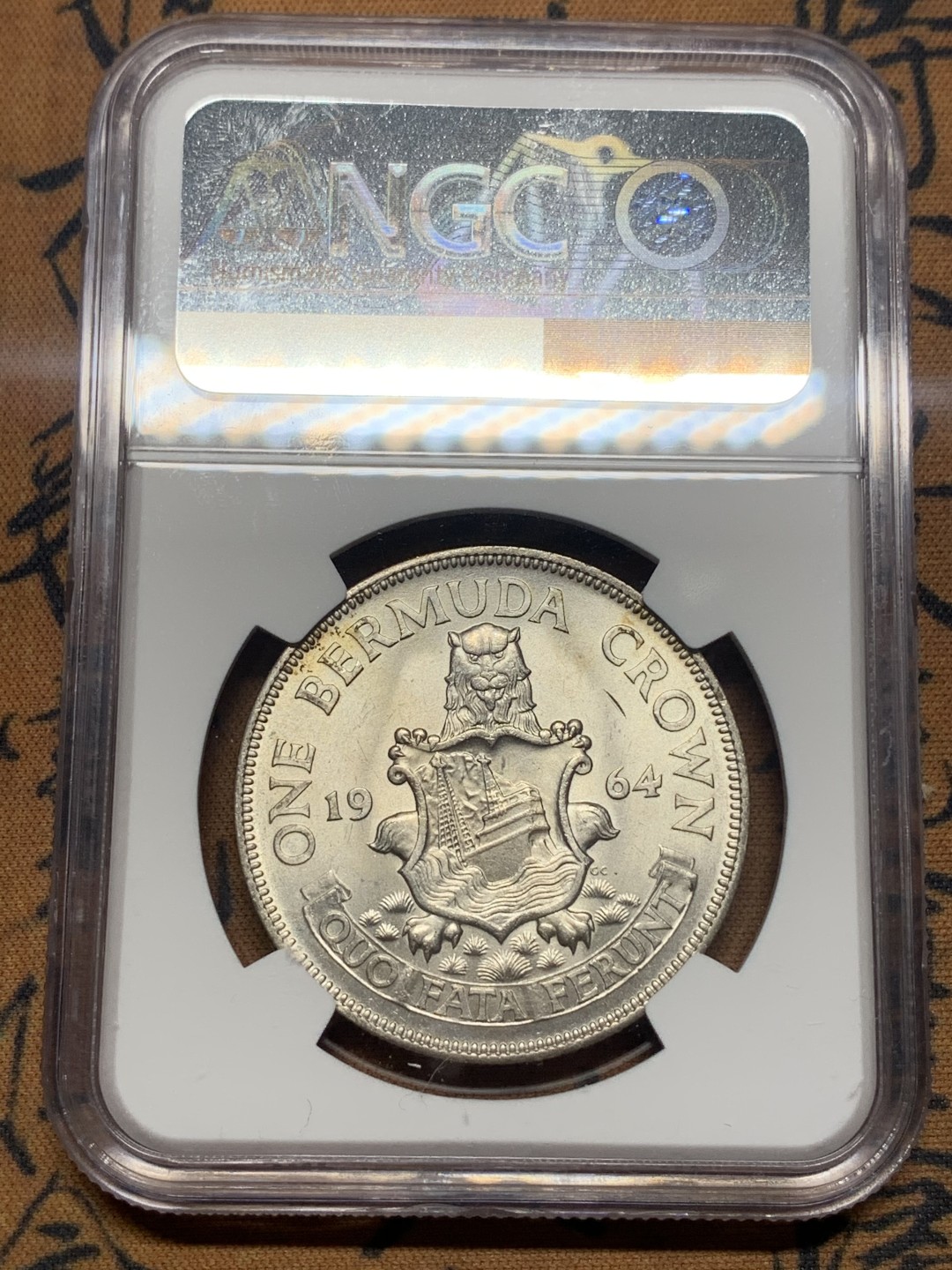 《竞宝斋》第111场-周日，周一 ，2场连拍（全场包邮） NGC MS64 1964年百慕大1克朗大银币 伊丽莎白二世女王大热门