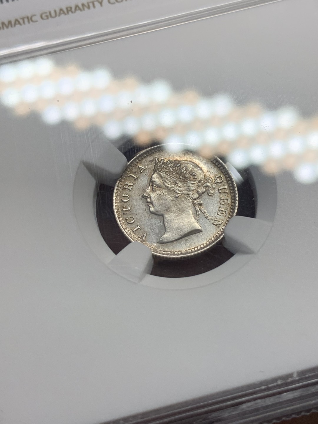 《竞宝斋》第111场-周日，周一 ，2场连拍（全场包邮） NGC-MS61 香港 1901年 5仙  维多利亚 银币 原光币