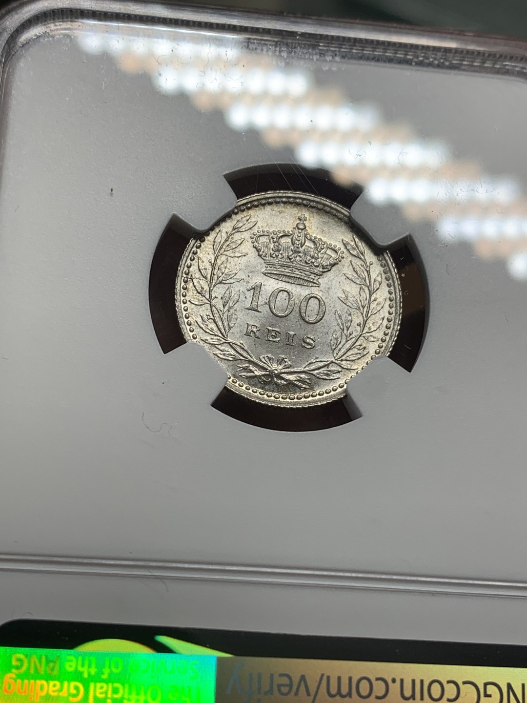 《竞宝斋》第111场-周日，周一 ，2场连拍（全场包邮） NGC-MS64 葡萄牙1910年 曼努埃尔二世100R银币 高分难得