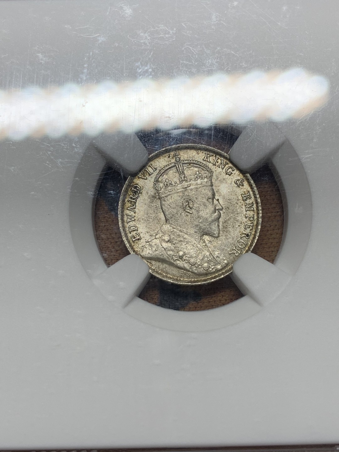 《竞宝斋》第111场-周日，周一 ，2场连拍（全场包邮） NGC-MS63 香港 1904年 5仙  爱德华七世 银币 原光币