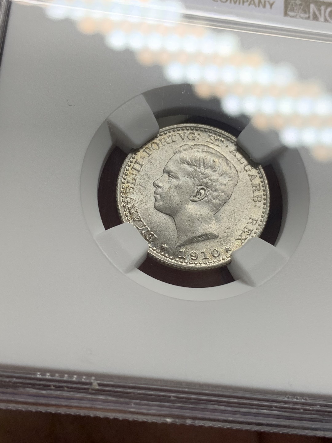 《竞宝斋》第111场-周日，周一 ，2场连拍（全场包邮） NGC-MS64 葡萄牙1910年 曼努埃尔二世100R银币 高分难得