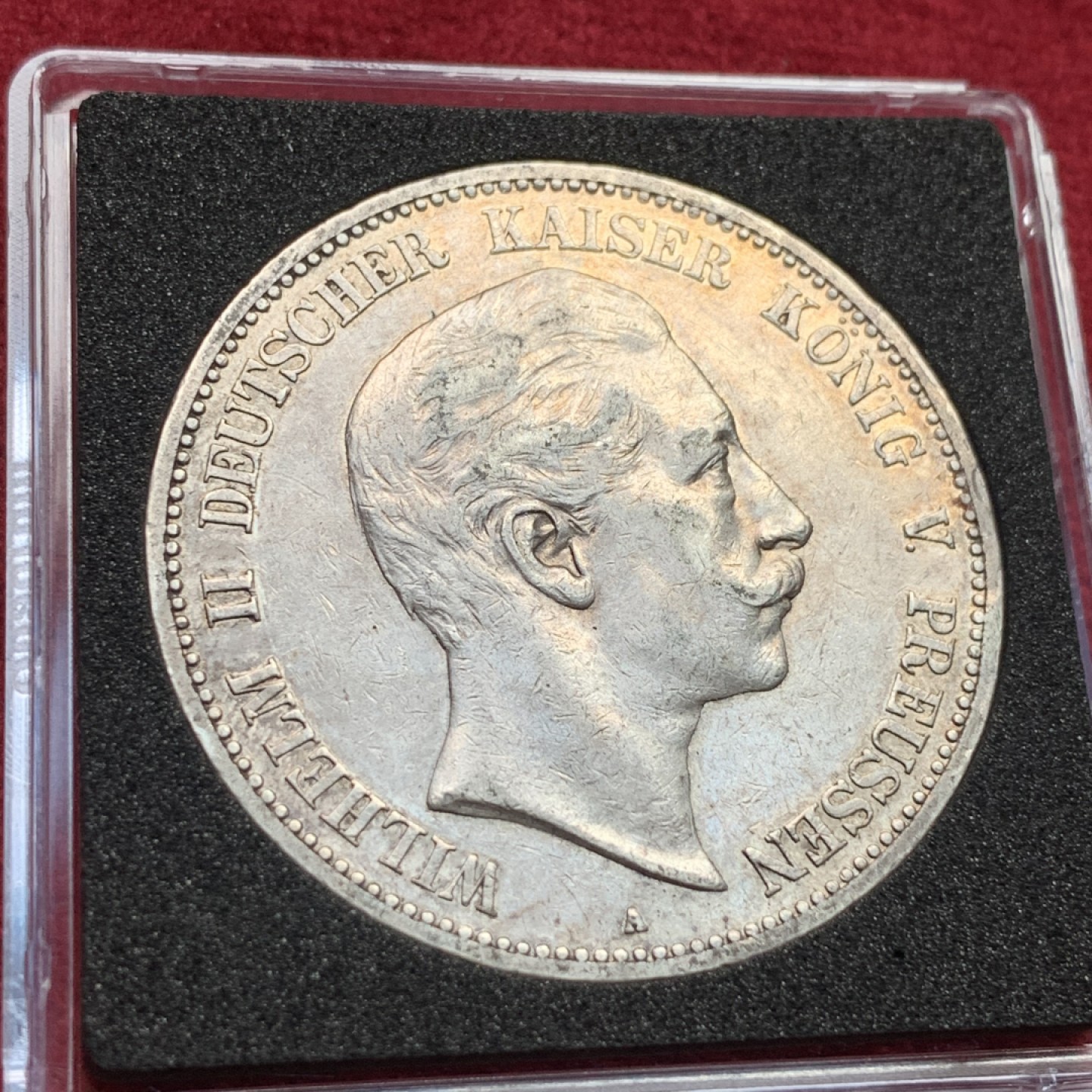 《竞宝斋》第111场-周日，周一 ，2场连拍（全场包邮） 德国 普鲁士 1907年 威廉二世 5马克银币 原味状态 细节好