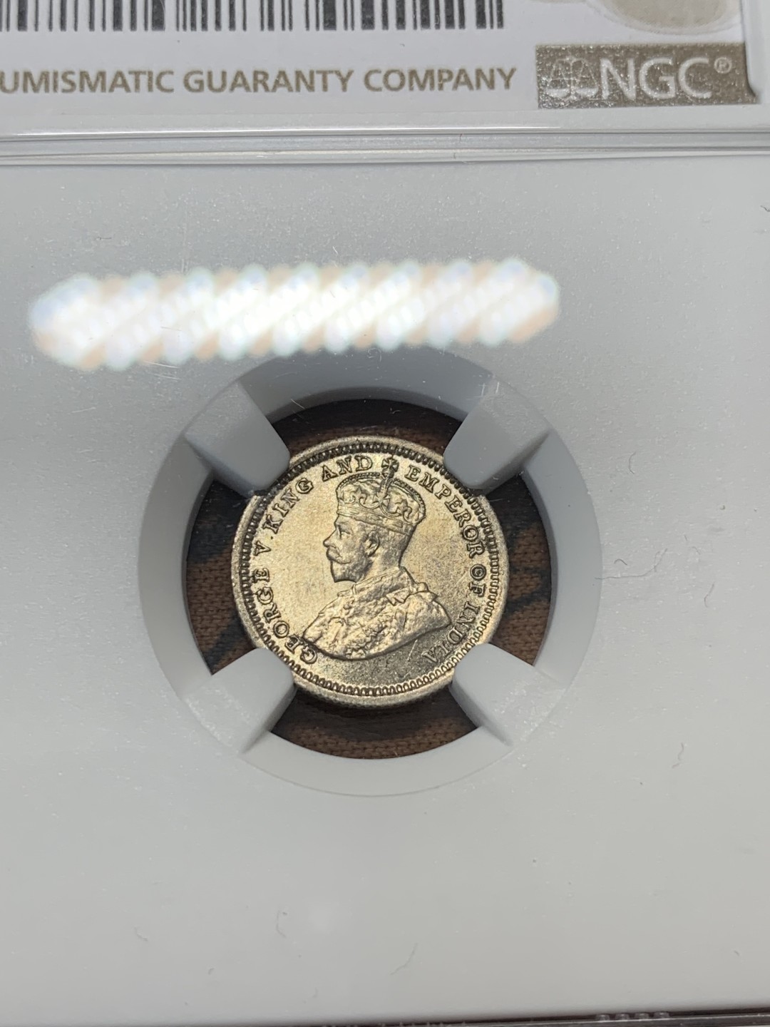 《竞宝斋》第111场-周日，周一 ，2场连拍（全场包邮） NGC MS62 1935 英属海峡5分  银币 品相非常好