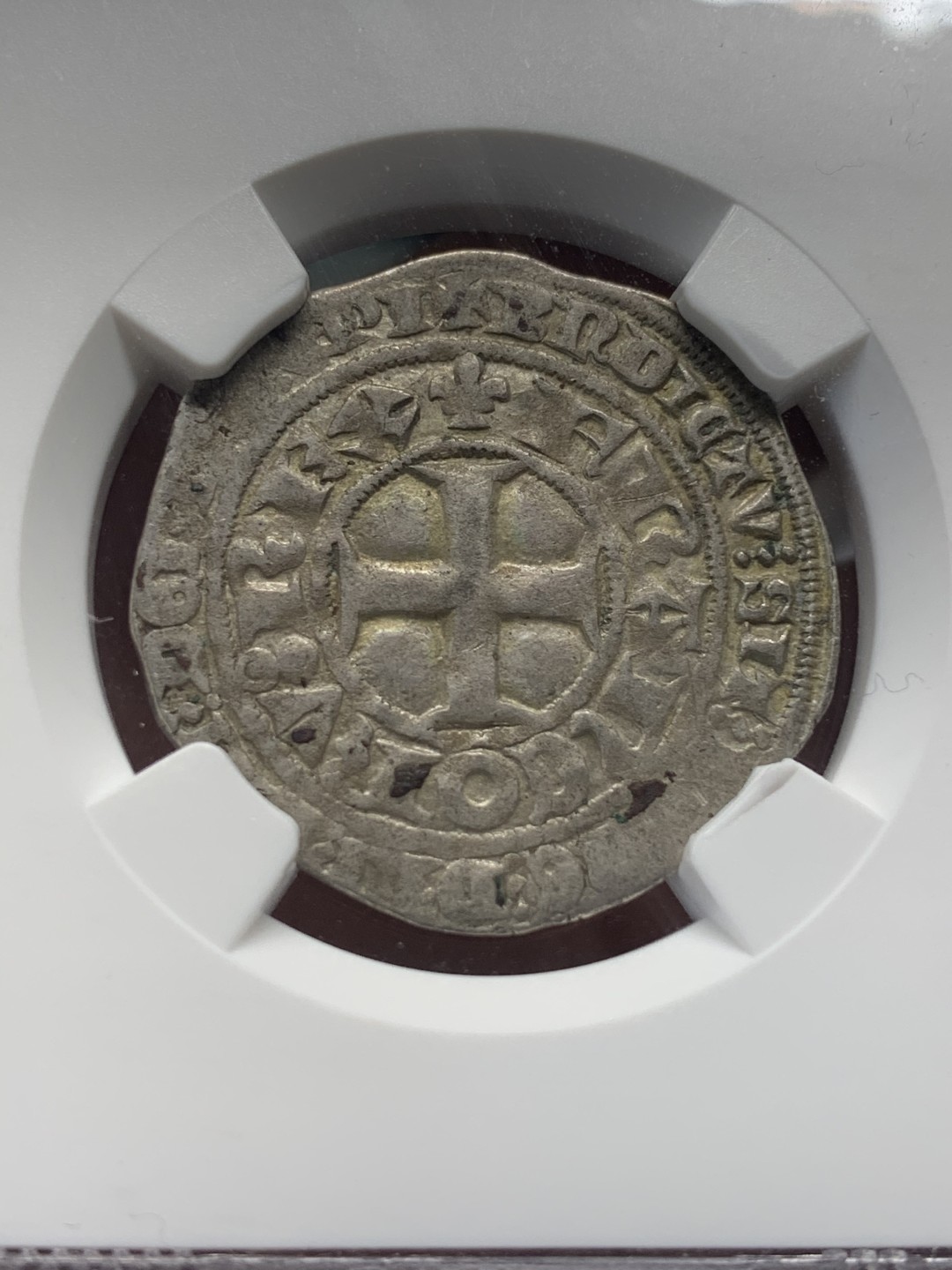 《竞宝斋》第111场-周日，周一 ，2场连拍（全场包邮） NGC XF45 法国 中世纪 1364-80年 查理五世 1B 银币 打制清晰 难得