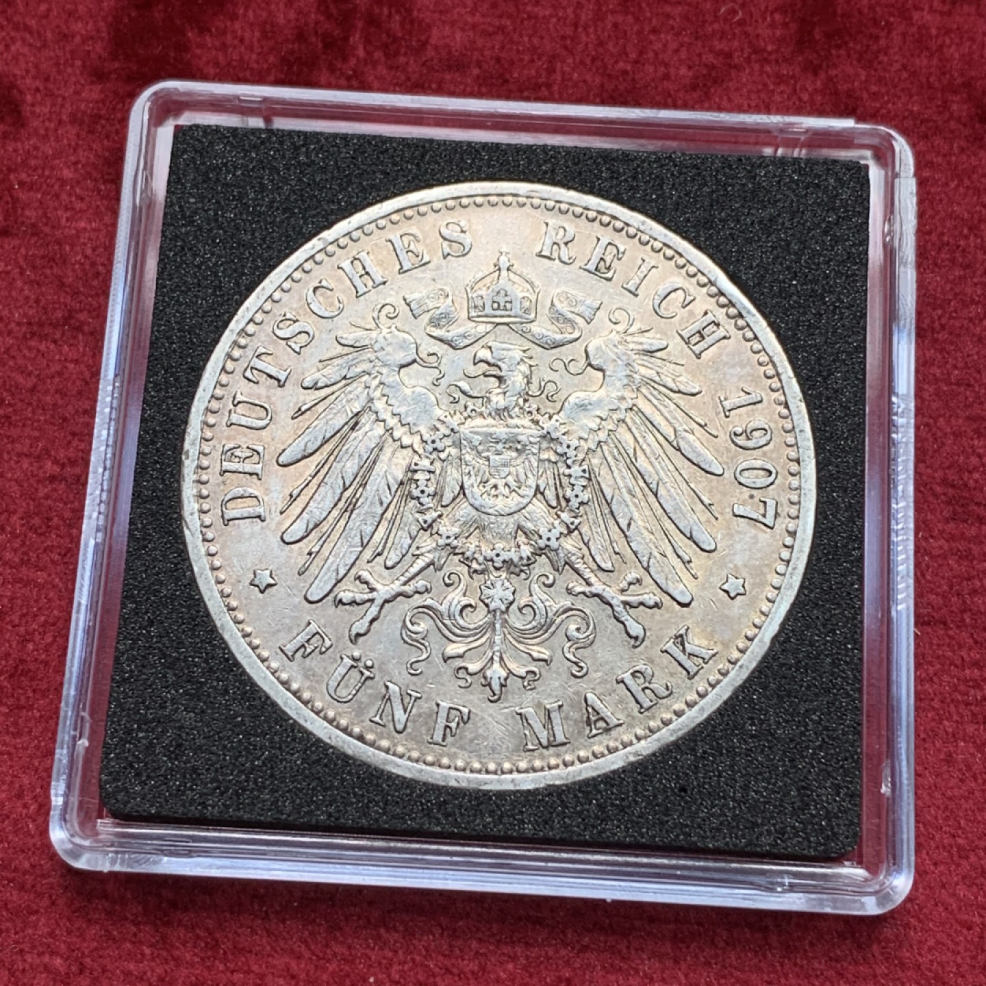 《竞宝斋》第111场-周日，周一 ，2场连拍（全场包邮） 德国 普鲁士 1907年 威廉二世 5马克银币 原味状态 细节好