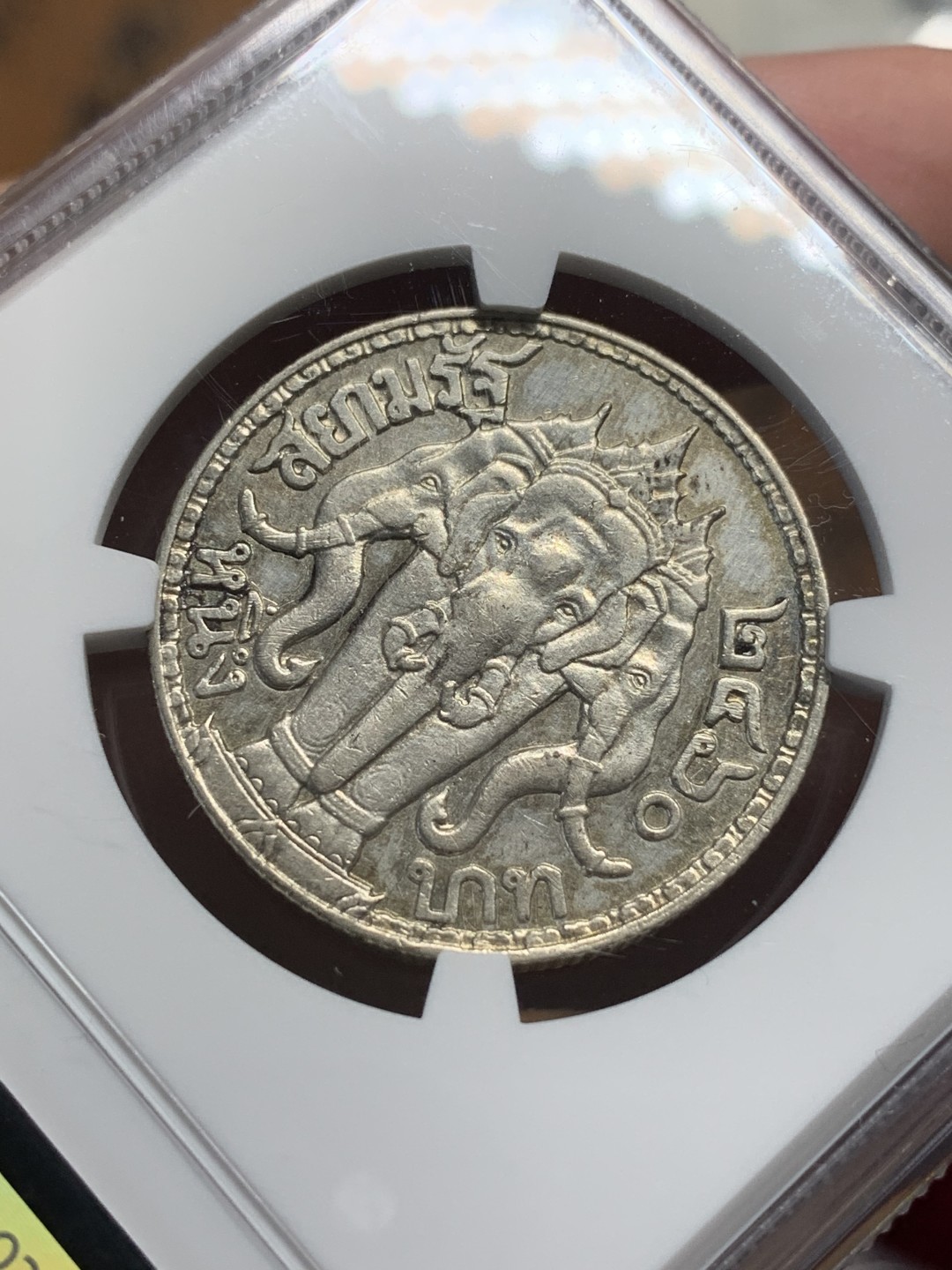 《竞宝斋》第111场-周日，周一 ，2场连拍（全场包邮） NGC AUD  1917年 泰国 大象银币 状态不错