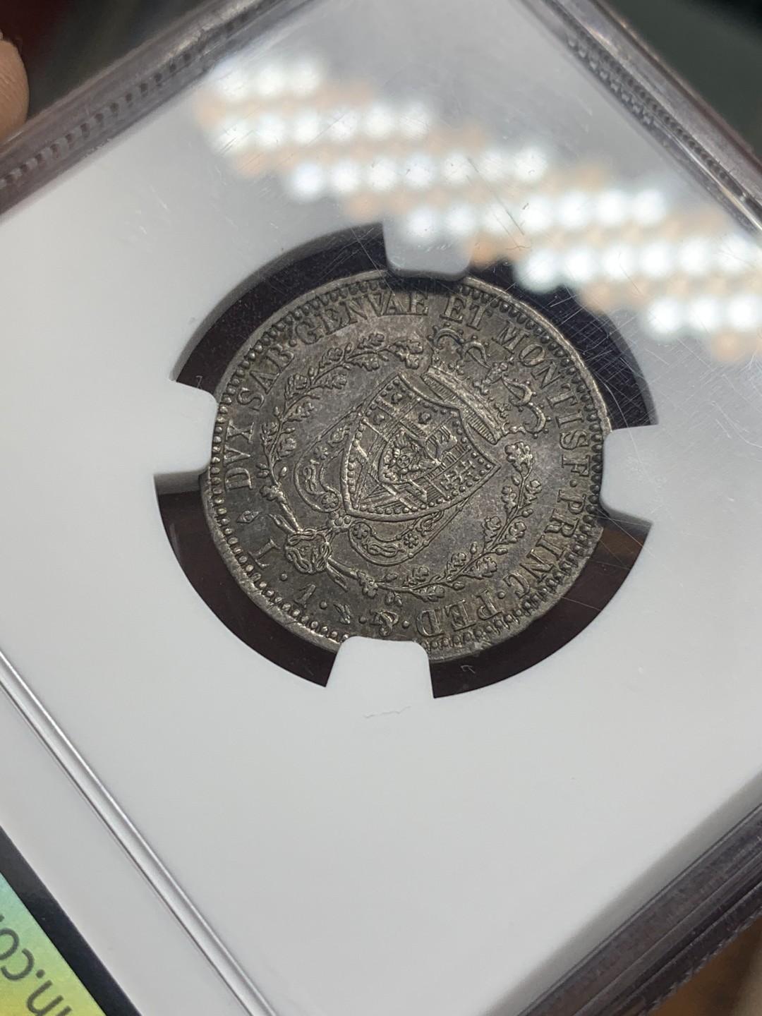 《竞宝斋》第111场-周日，周一 ，2场连拍（全场包邮） 唯一冠军分，NGC-AU55 撒丁王国1827年卡洛·腓力切1里拉银币 原味包浆 少见品种