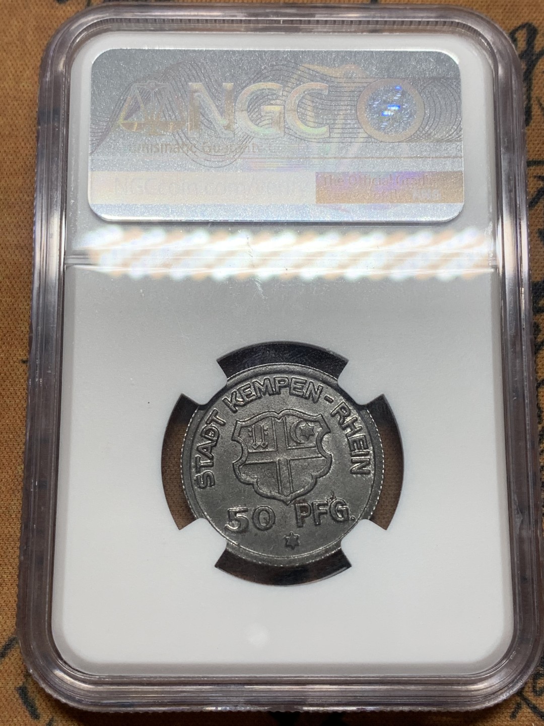 《竞宝斋》第111场-周日，周一 ，2场连拍（全场包邮） NGC-MS63 德国紧急状态 1921年 肯彭50芬尼铁币 状态纯熟