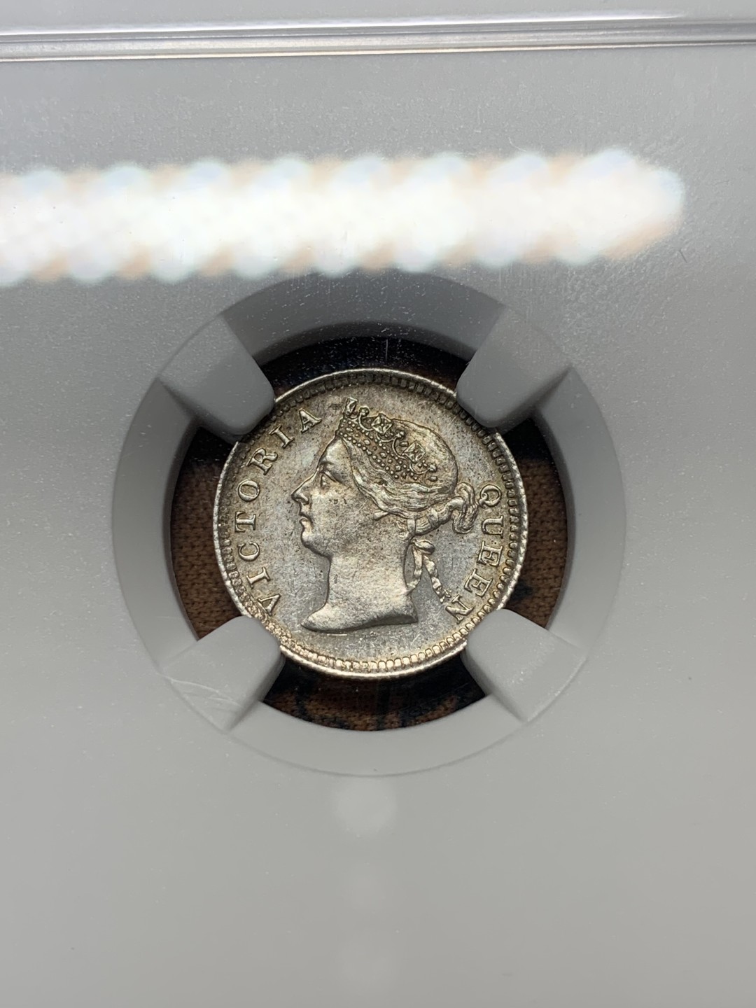 《竞宝斋》第111场-周日，周一 ，2场连拍（全场包邮） NGC-MS61 香港 1901年 5仙  维多利亚 银币 原光币