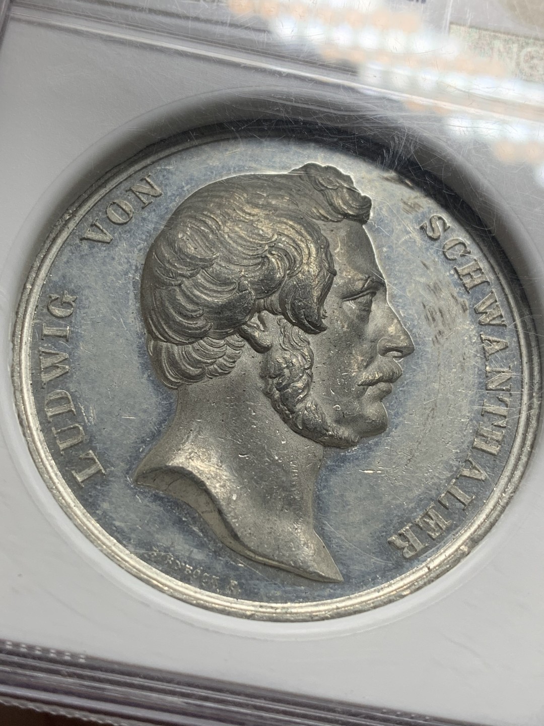 《竞宝斋》第111场-周日，周一 ，2场连拍（全场包邮） NGC MS60 德国 慕尼黑 1839 巴伐利亚纪念碑 建成纪念章 WM 白金属材质