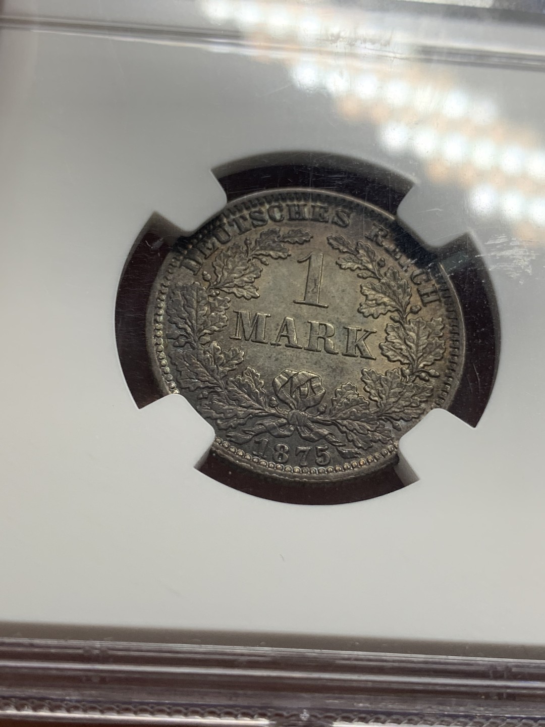 《竞宝斋》第111场-周日，周一 ，2场连拍（全场包邮） NGC-MS64 德国 1875A 短翅鹰1马克银币 黑彩 包浆