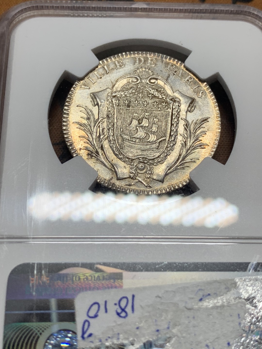 《竞宝斋》第111场-周日，周一 ，2场连拍（全场包邮） NGC UNC 法国 1777年 银质 代币  光度好 细节更好