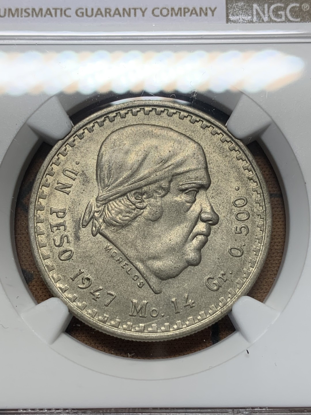 《竞宝斋》第111场-周日，周一 ，2场连拍（全场包邮） NGC-MS62 墨西哥1947年 独立战争领导人何塞头像 1比索银币 少见品种 出分不易