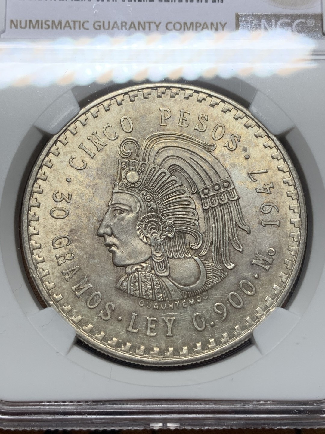 《竞宝斋》第111场-周日，周一 ，2场连拍（全场包邮） NGC-MS63 墨西哥1947年 印第安人头像5比索大银币 原光好品