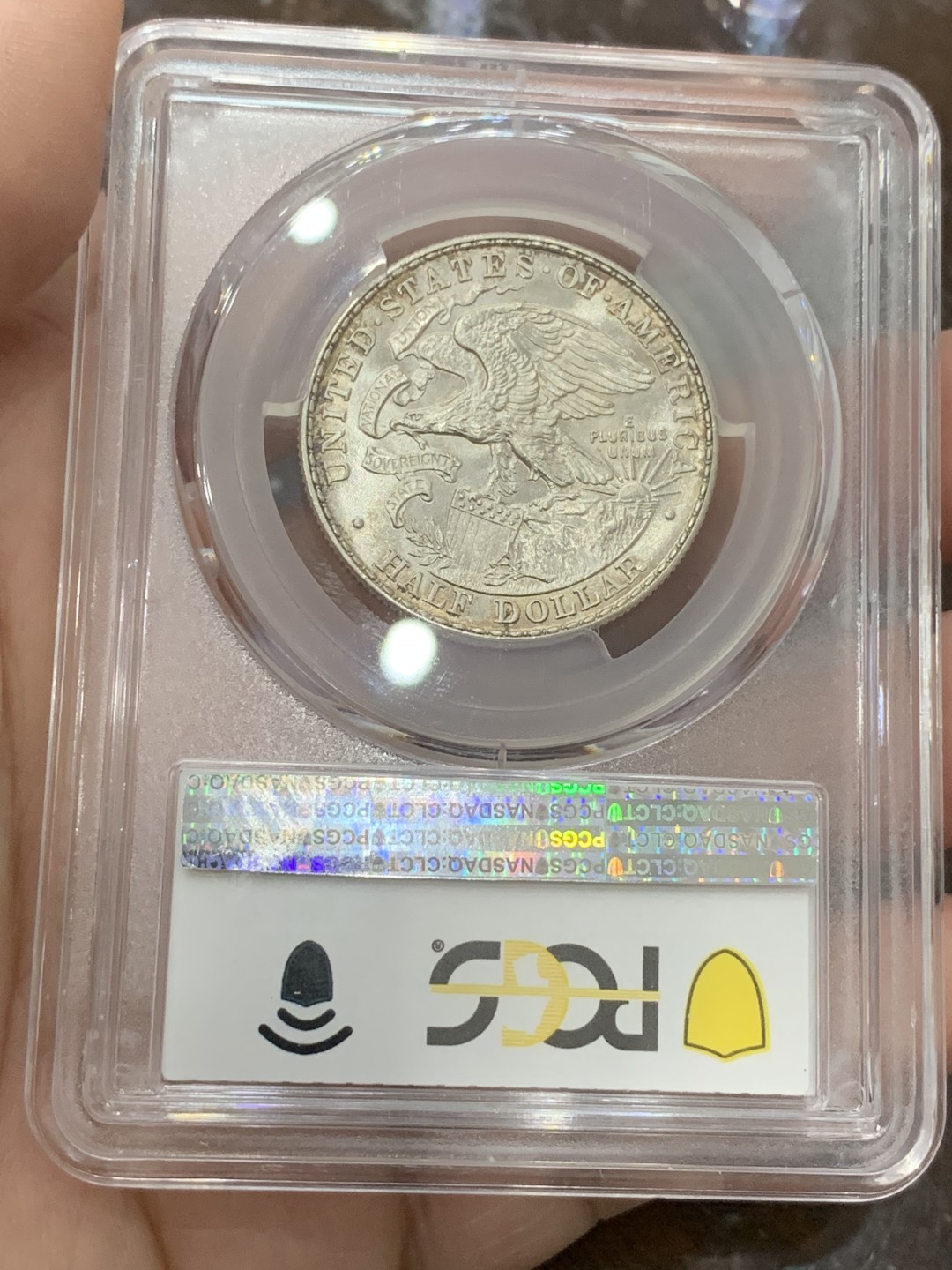 《竞宝斋》第111场-周日，周一 ，2场连拍（全场包邮） PCGS MS65 原光高分带彩美国1918年林肯半美元纪念银币 极好
