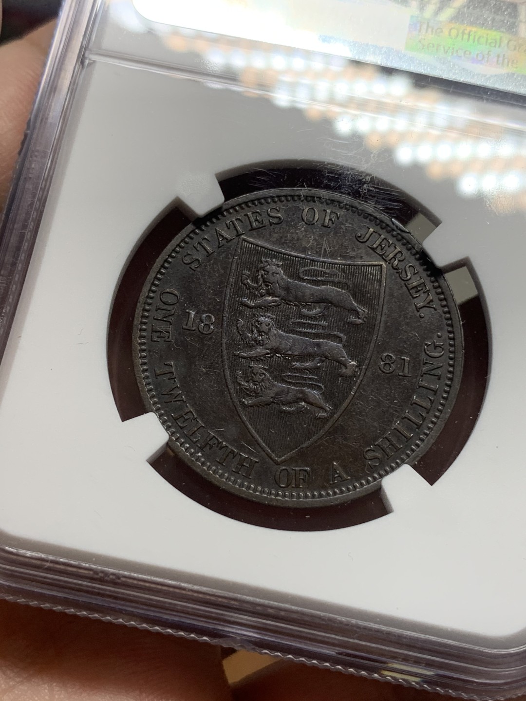 《竞宝斋》第111场-周日，周一 ，2场连拍（全场包邮） NGC AU55 1881 英属泽西1/12先令 铜币  发行量7.5万枚，最稀少年份