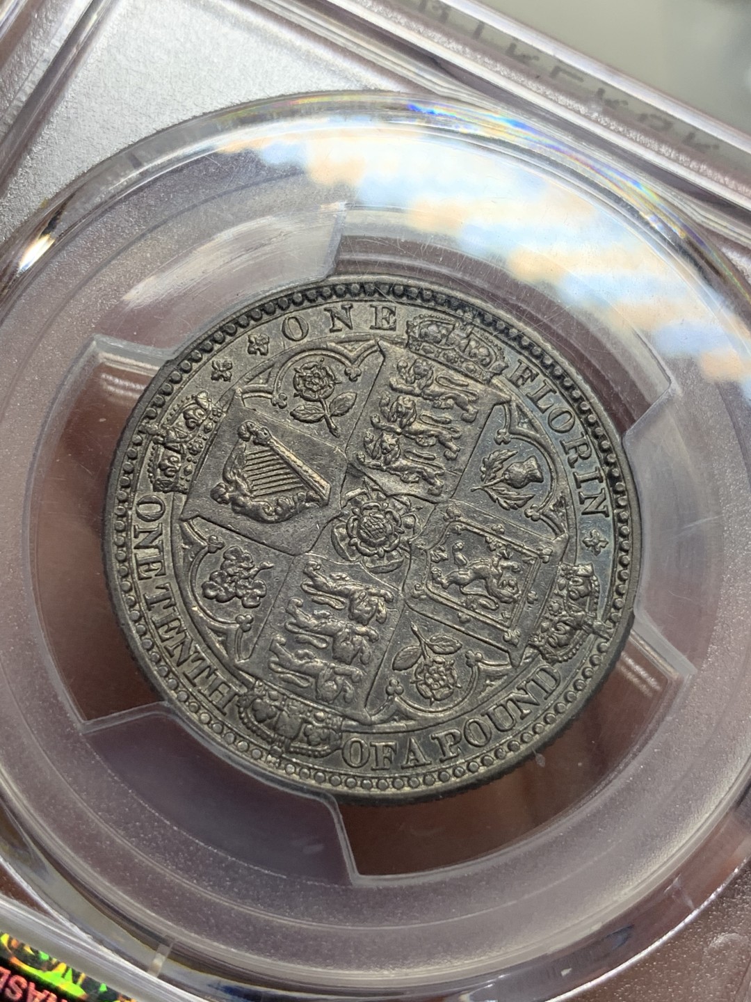 《竞宝斋》第111场-周日，周一 ，2场连拍（全场包邮） PCGS AU58 英国 1849年 维多利亚 无神版 福林 银币 大热品种 双面深包浆 给分实为难得 单枚成套 可藏