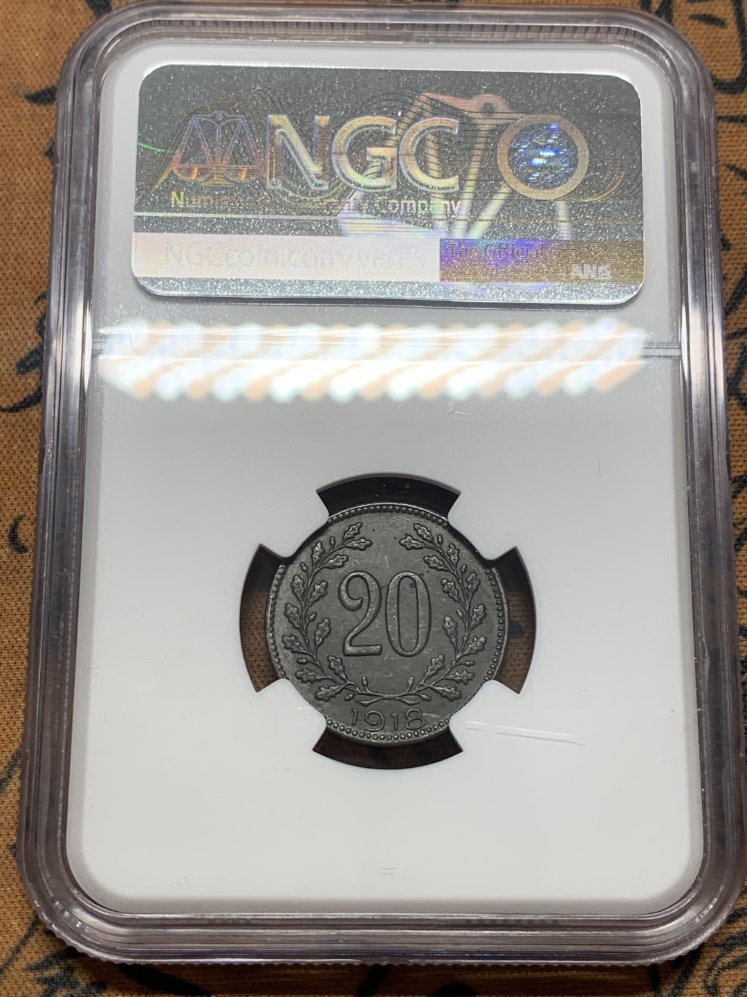 《竞宝斋》第111场-周日，周一 ，2场连拍（全场包邮） NGC-MS62 奥匈帝国 奥地利1918年 20赫勒铁币