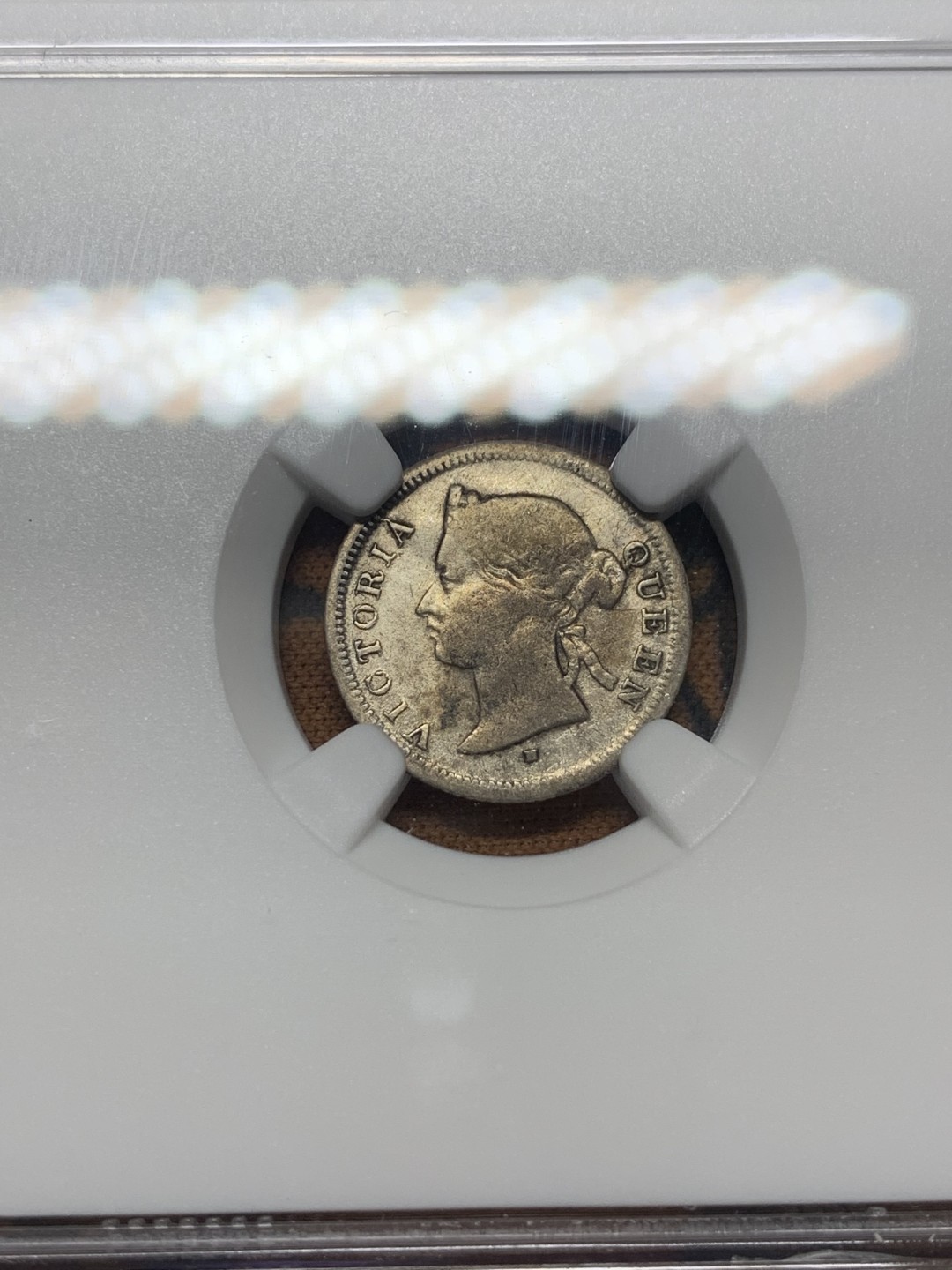 《竞宝斋》第111场-周日，周一 ，2场连拍（全场包邮） NGC-XF40  香港 1876H年 5仙  维多利亚 银币 原味包浆