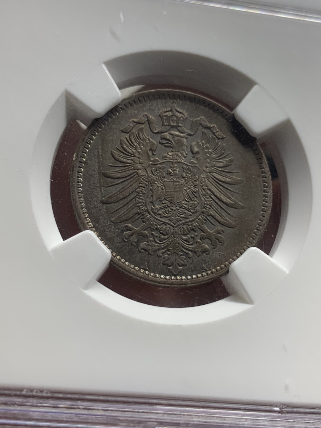 《竞宝斋》第111场-周日，周一 ，2场连拍（全场包邮） NGC-MS64 德国 1875A 短翅鹰1马克银币 黑彩 包浆