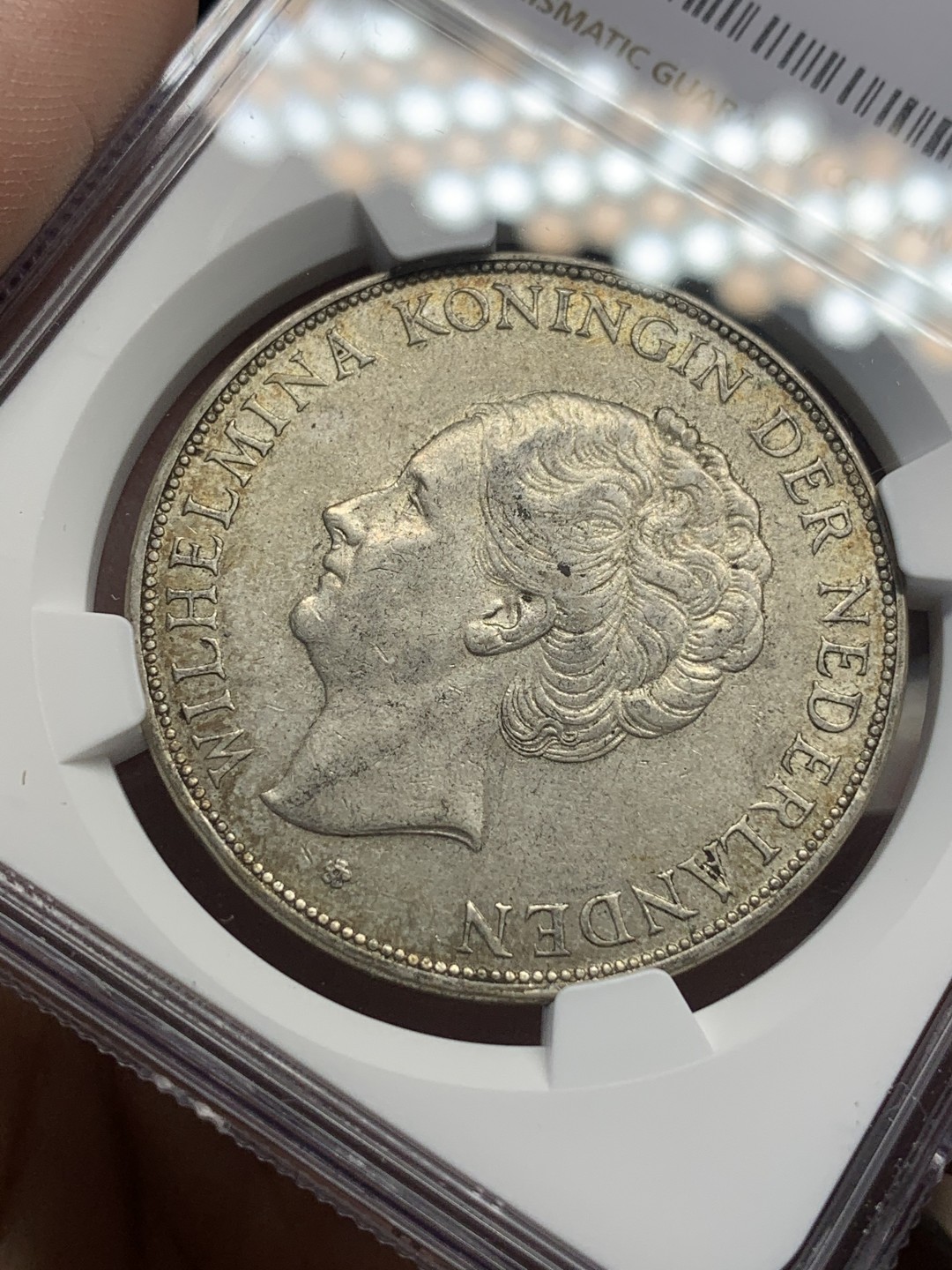 《竞宝斋》第111场-周日，周一 ，2场连拍（全场包邮） NGC-AU55 荷兰1930年 威廉米娜女王2.5盾 大银币 原味好品