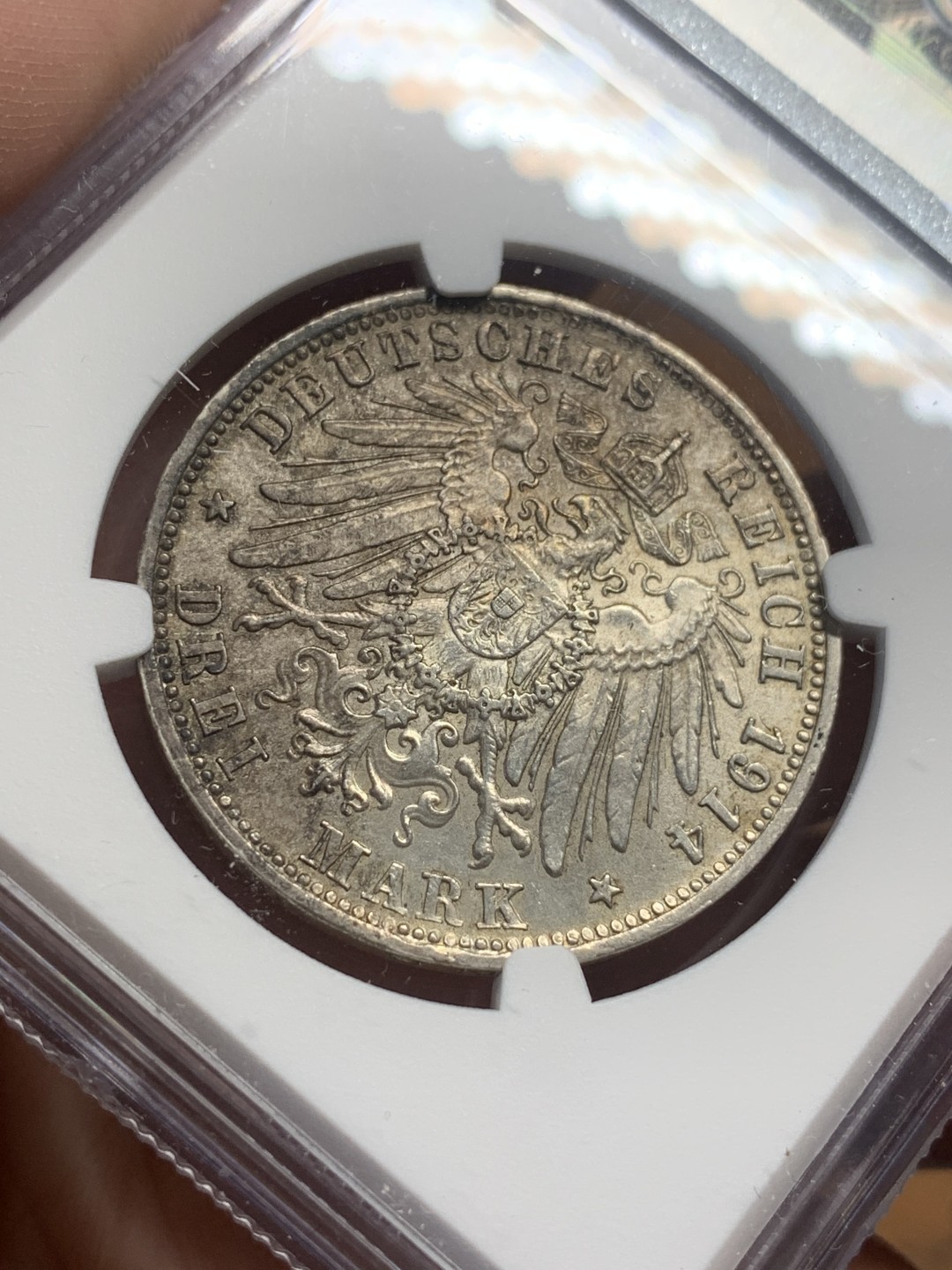 《竞宝斋》第111场-周日，周一 ，2场连拍（全场包邮） NGC-AU58 德国巴伐利亚 1914年路德维希三世 3马克银币 少见品种