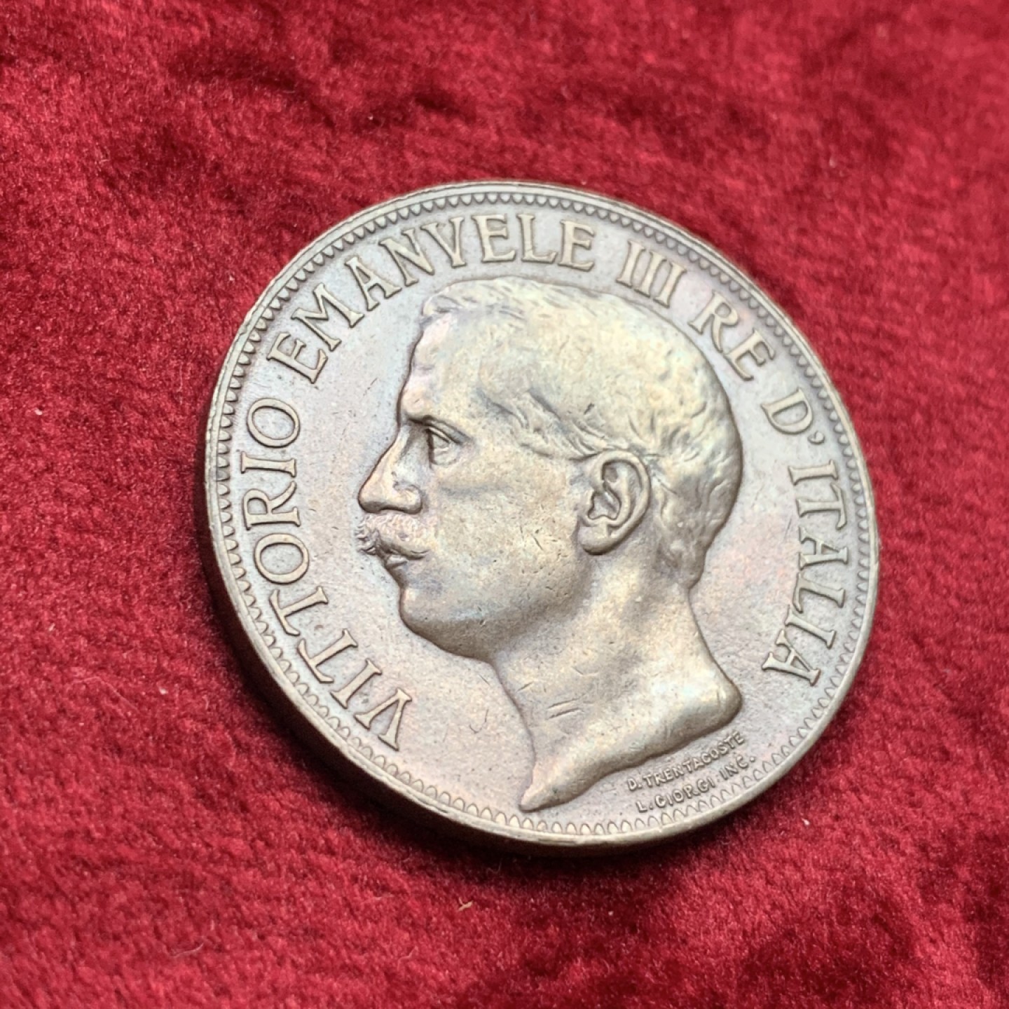 《竞宝斋》第111场-周日，周一 ，2场连拍（全场包邮） 意大利 1911年 托奶 10分 大铜币 高点具在 非常不错的一枚