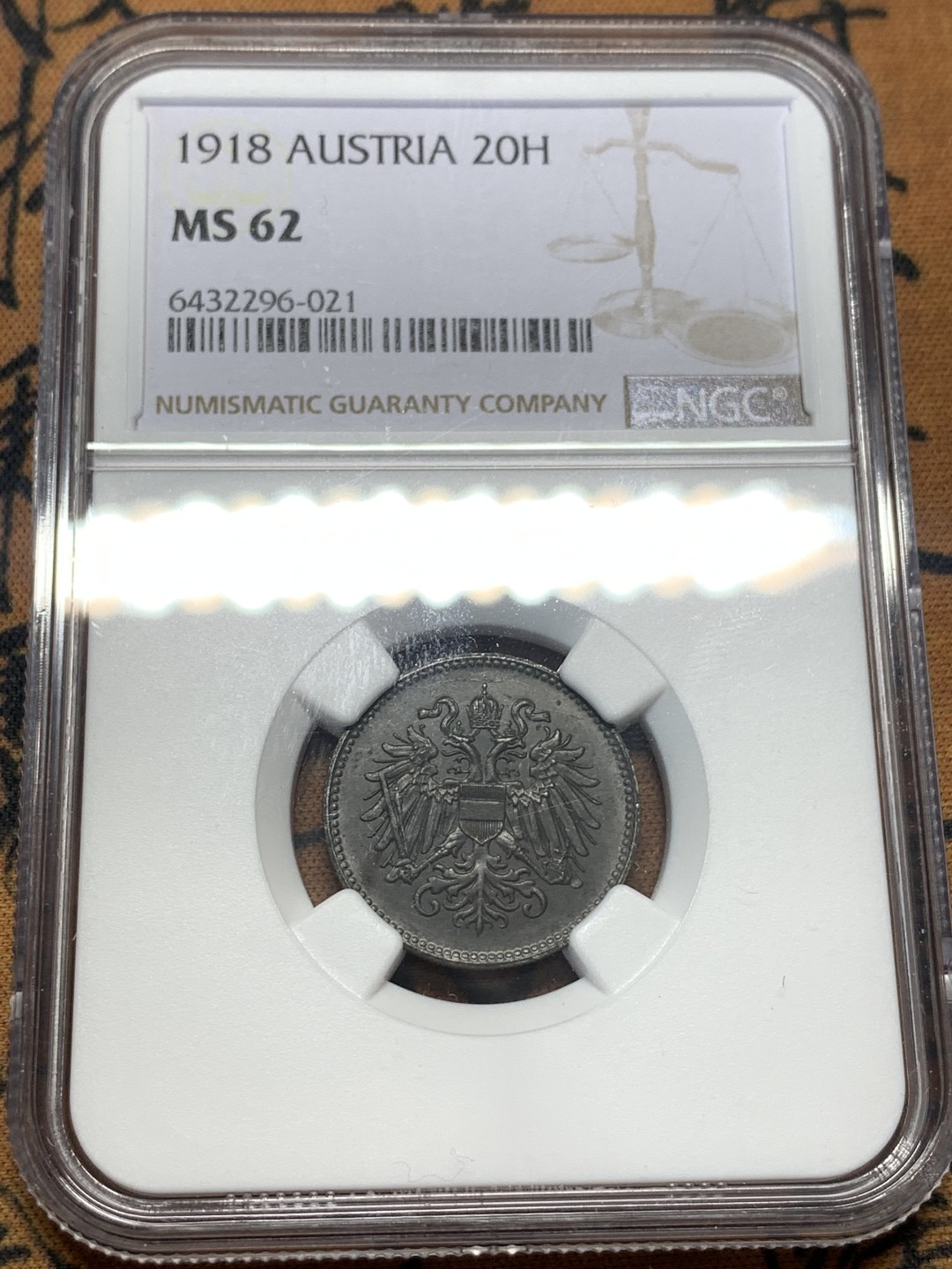 《竞宝斋》第111场-周日，周一 ，2场连拍（全场包邮） NGC-MS62 奥匈帝国 奥地利1918年 20赫勒铁币