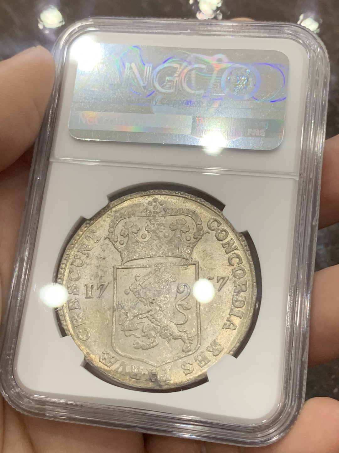 《竞宝斋》第111场-周日，周一 ，2场连拍（全场包邮） NGC-MS63  荷兰 1757年西弗里斯兰1D大银币 近300年保持强曝光状态