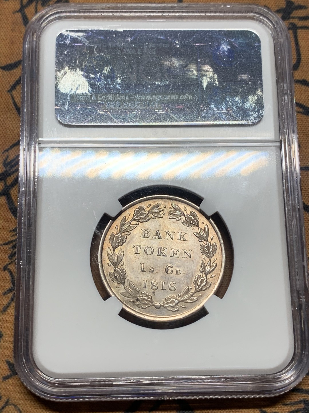 《竞宝斋》第111场-周日，周一 ，2场连拍（全场包邮） NGC MS62 英国乔三 英格兰银行1816 1先令6便士  状态一流