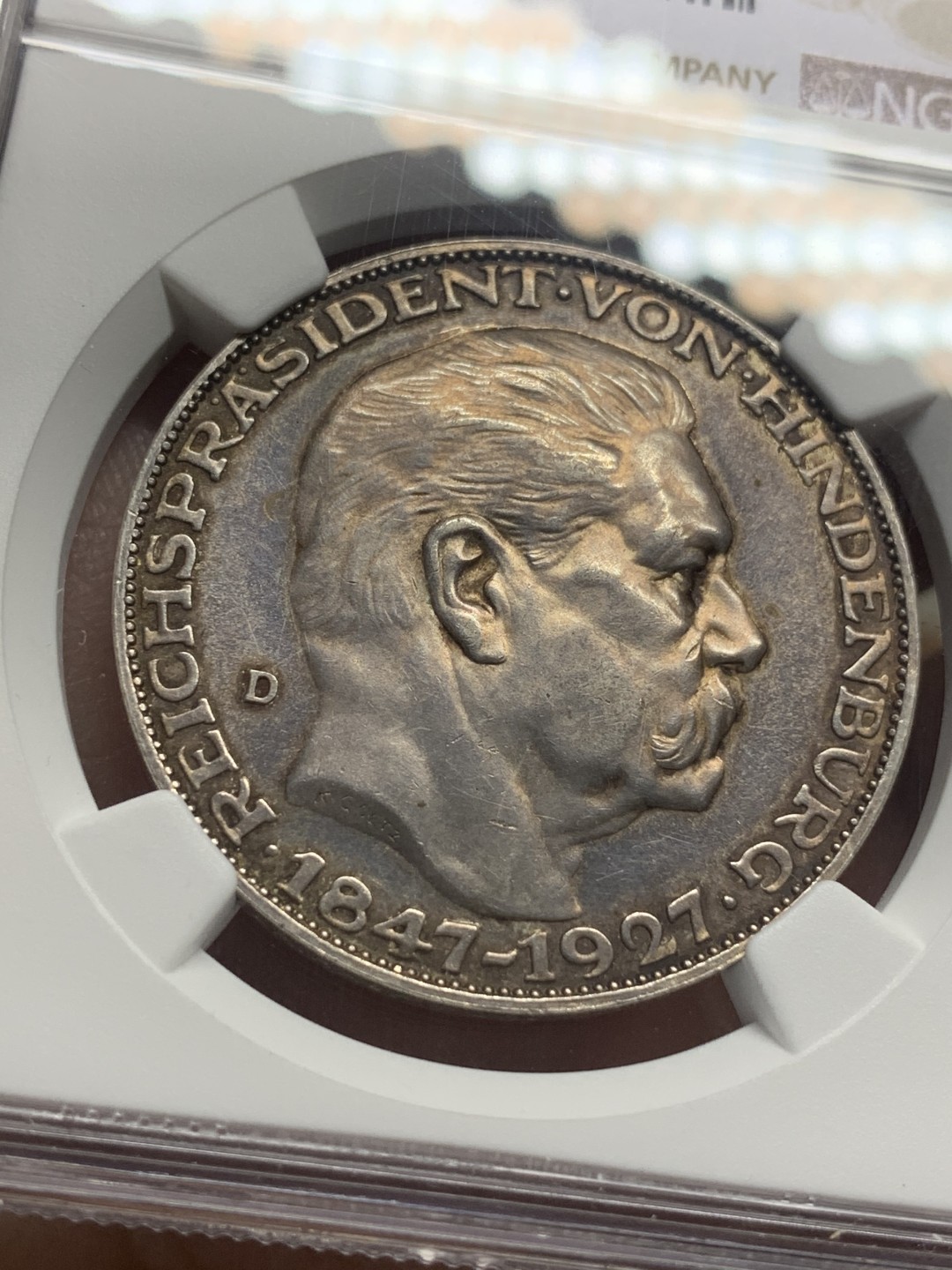 《竞宝斋》第111场-周日，周一 ，2场连拍（全场包邮） NGC MS62德国1927年哥茨设计兴登堡总统80大寿5马克币章