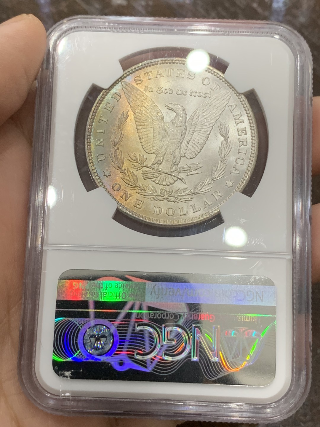 《竞宝斋》第111场-周日，周一 ，2场连拍（全场包邮） NGC MS66 美国 1896年摩根银元 高分双面月牙五彩