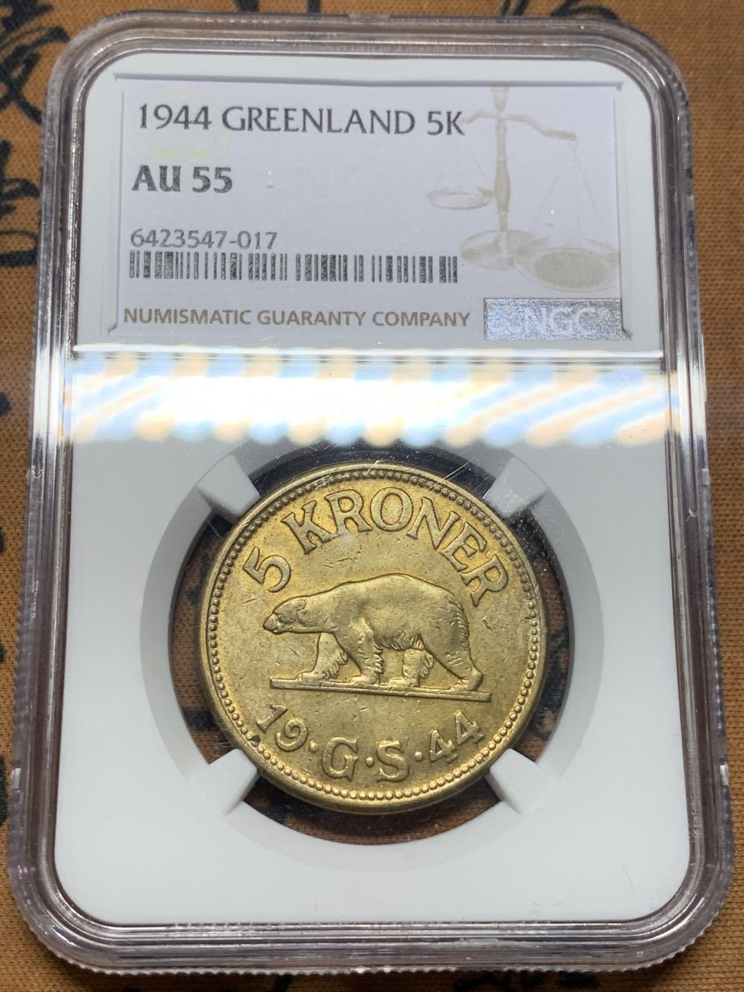 《竞宝斋》第111场-周日，周一 ，2场连拍（全场包邮） NGC AU55  1944年 格兰陵 5K铜币