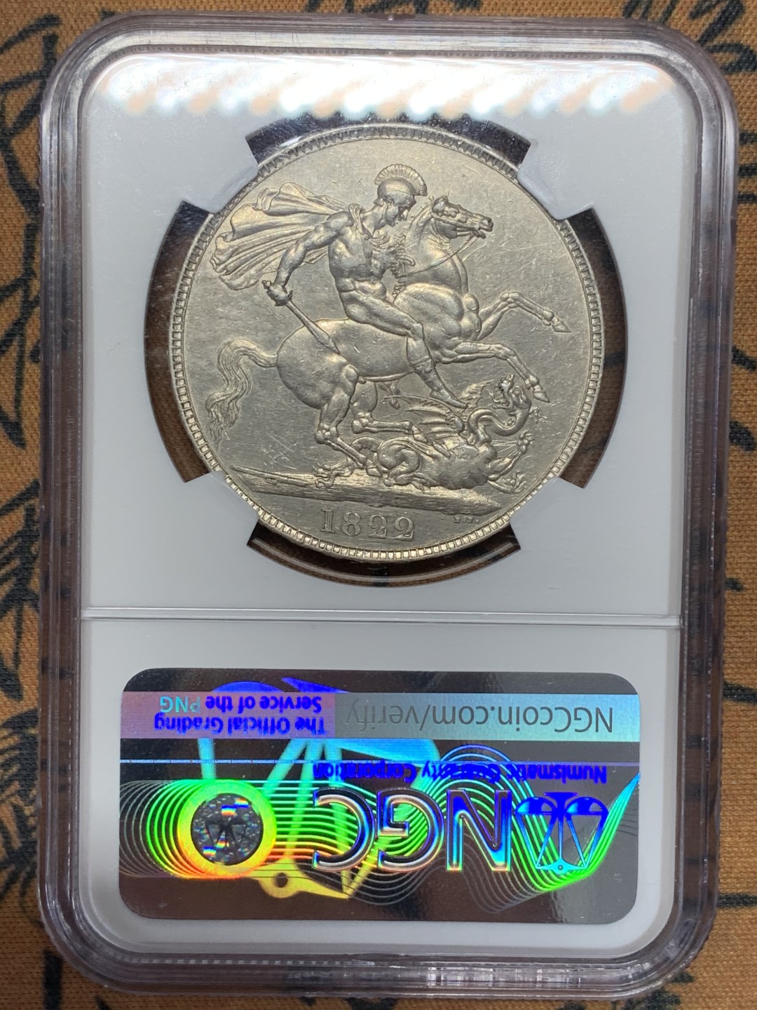 《竞宝斋》第112场-周日，周一 ，2场连拍（全场包邮） NGC AU55 英国乔治四世1822 马剑克朗 Tertio边铭比1821少一个数量级