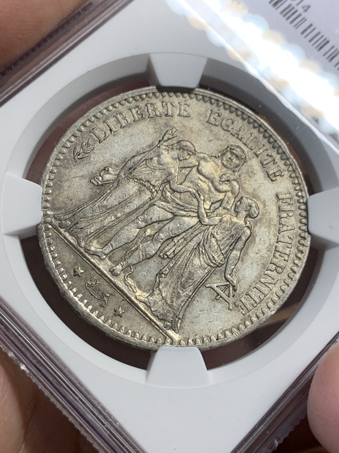 《竞宝斋》第112场-周日，周一 ，2场连拍（全场包邮） NGC-AU55 法国1876年大力神 5法郎大银币 带彩包浆 非常漂亮