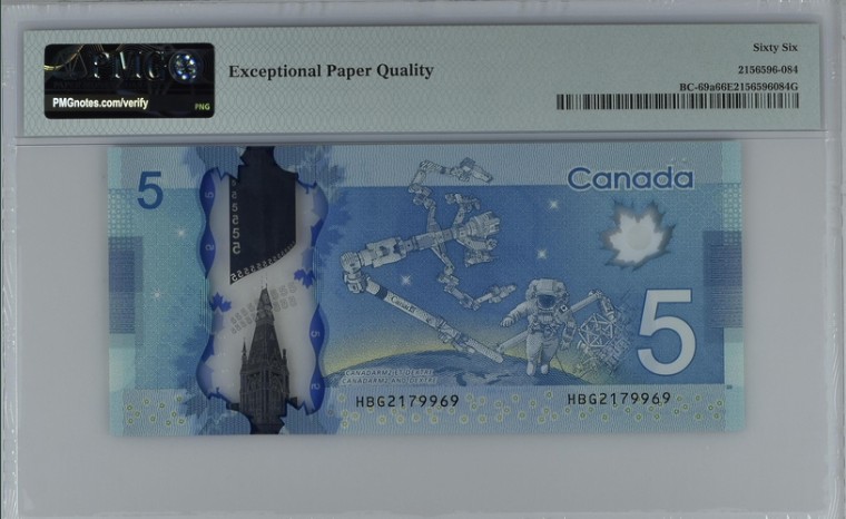 收藏联盟Quantum Auction 第204期拍卖 加拿大2013年5元 PMG66