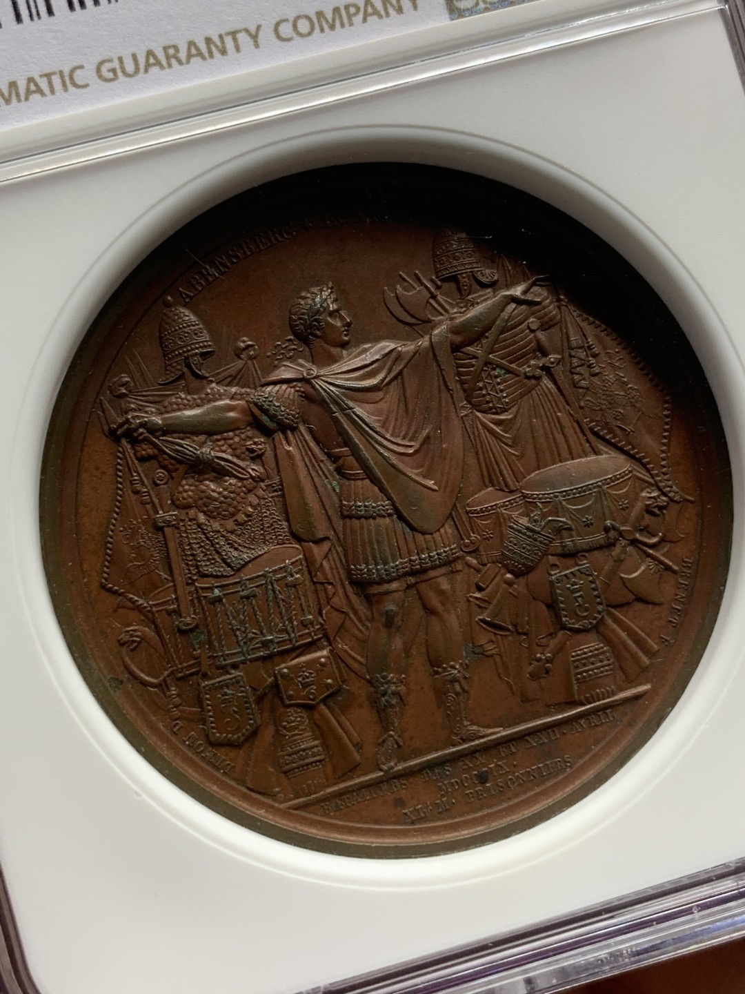 《竞宝斋》第112场-周日，周一 ，2场连拍（全场包邮） NGC MS63 法国 拿破仑一世 1809年 奥地利违背普莱斯堡和约 拿一击败奥地利 纪念铜章 细节好 高价品种 带原袋