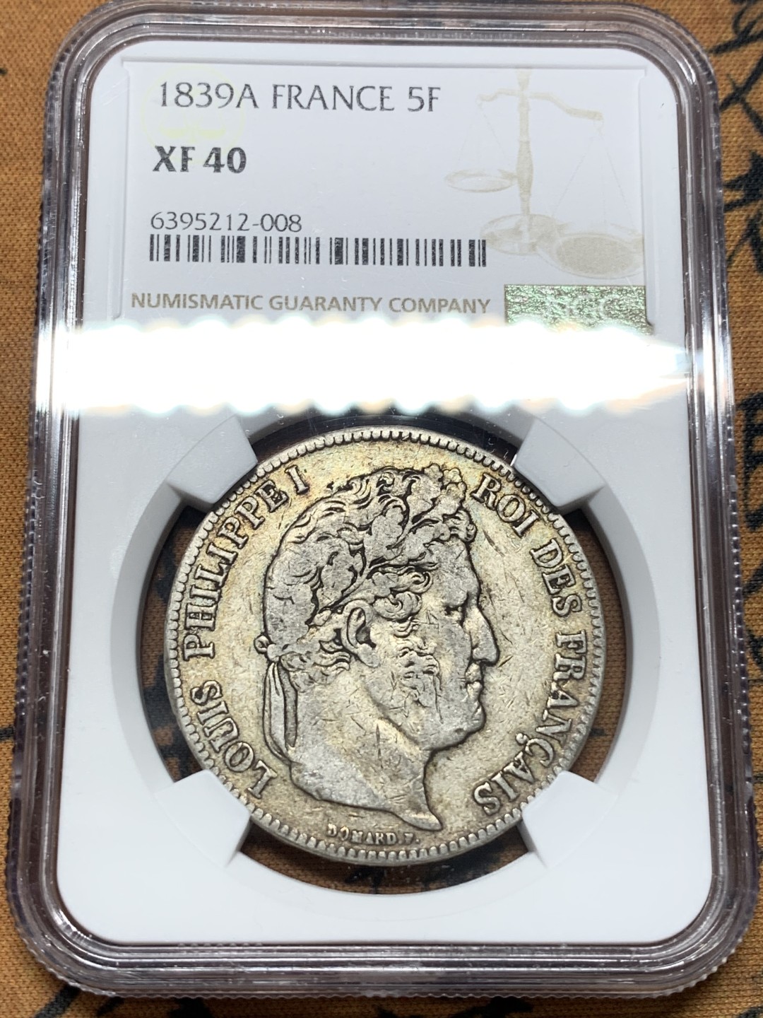 《竞宝斋》第112场-周日，周一 ，2场连拍（全场包邮） NGC-XF40 法国1839年 菲利普一世5法郎大银币