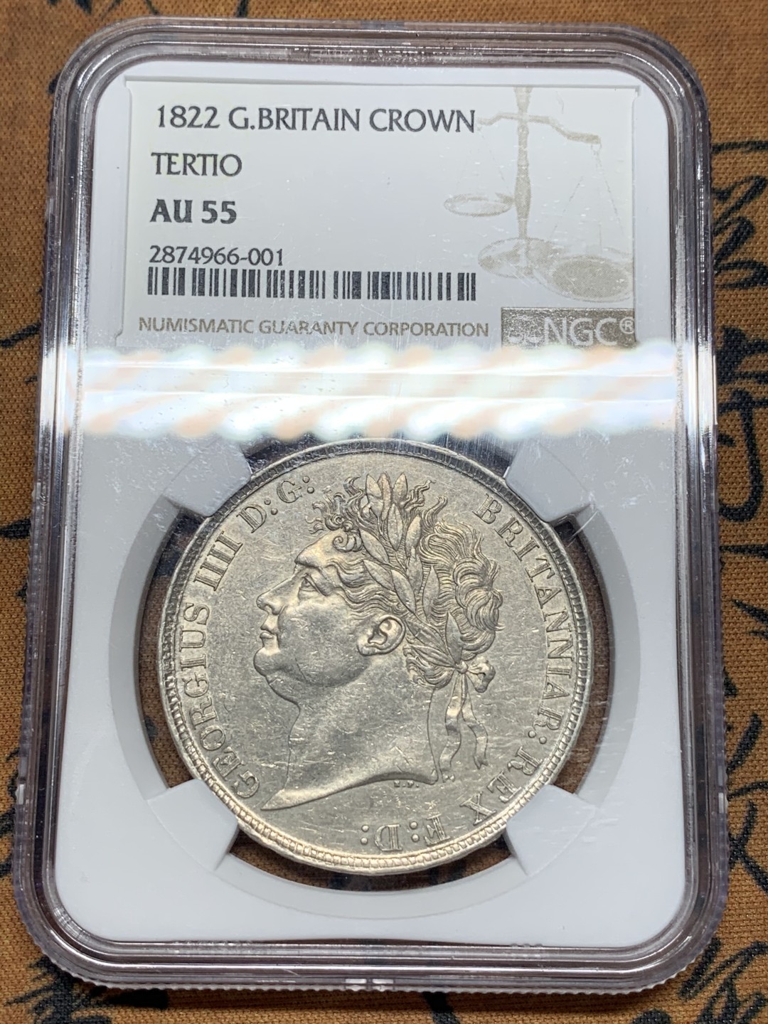 《竞宝斋》第112场-周日，周一 ，2场连拍（全场包邮） NGC AU55 英国乔治四世1822 马剑克朗 Tertio边铭比1821少一个数量级