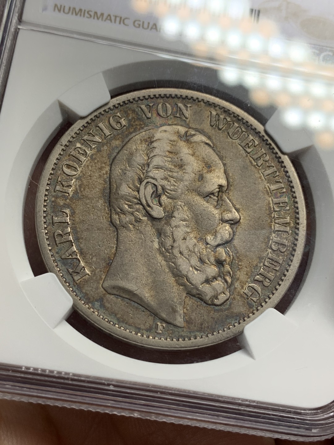 《竞宝斋》第112场-周日，周一 ，2场连拍（全场包邮） NGC VF35 1875年符腾堡5马克银币 味道佳