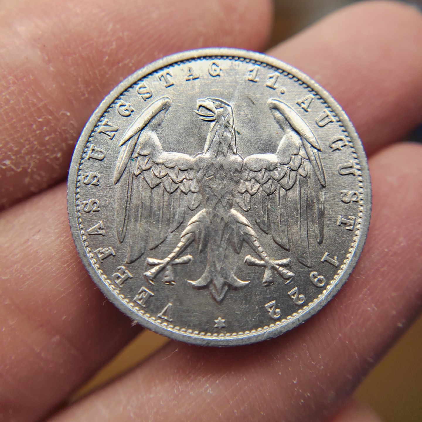 王之爱好～外国钱币 1922年，3马克，德国魏玛铝币