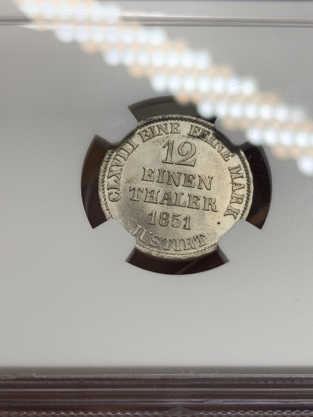 《竞宝斋》第112场-周日，周一 ，2场连拍（全场包邮） NGC MS64 德国1851汉诺威1/12泰勒银币 亚军分