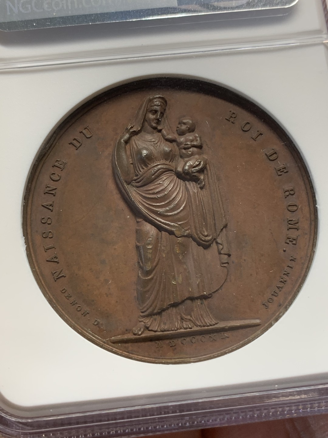 《竞宝斋》第112场-周日，周一 ，2场连拍（全场包邮） NGC MS63 法国 1811年 拿破仑二世 降生纪念 背面为皇后像环抱婴儿 N错标1840 需要反思 40.7mm直径大规格
