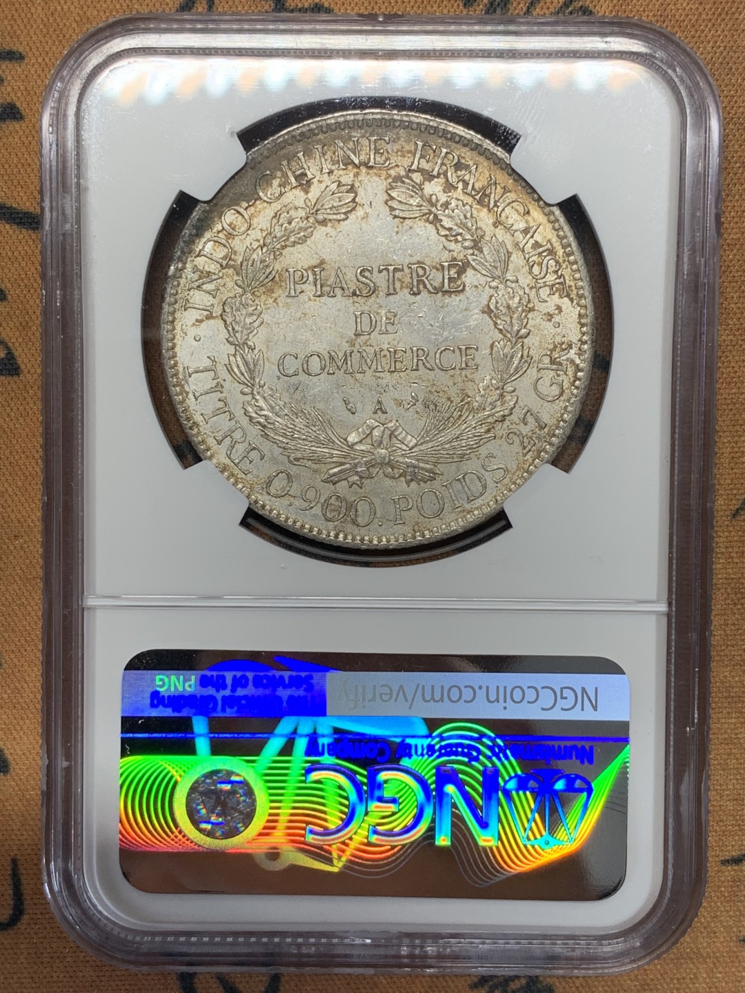 《竞宝斋》第112场-周日，周一 ，2场连拍（全场包邮） NGC UNC 法属印支 1903年 坐人 银币 给了包浆97 这个可以挽救 状态极好