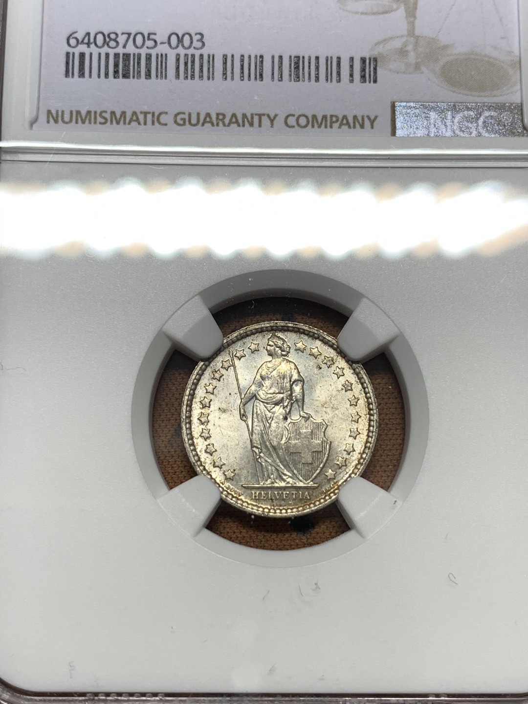 《竞宝斋》第112场-周日，周一 ，2场连拍（全场包邮） NGC-MS64 瑞士1957年 1/2法郎银币 原光顶级好品