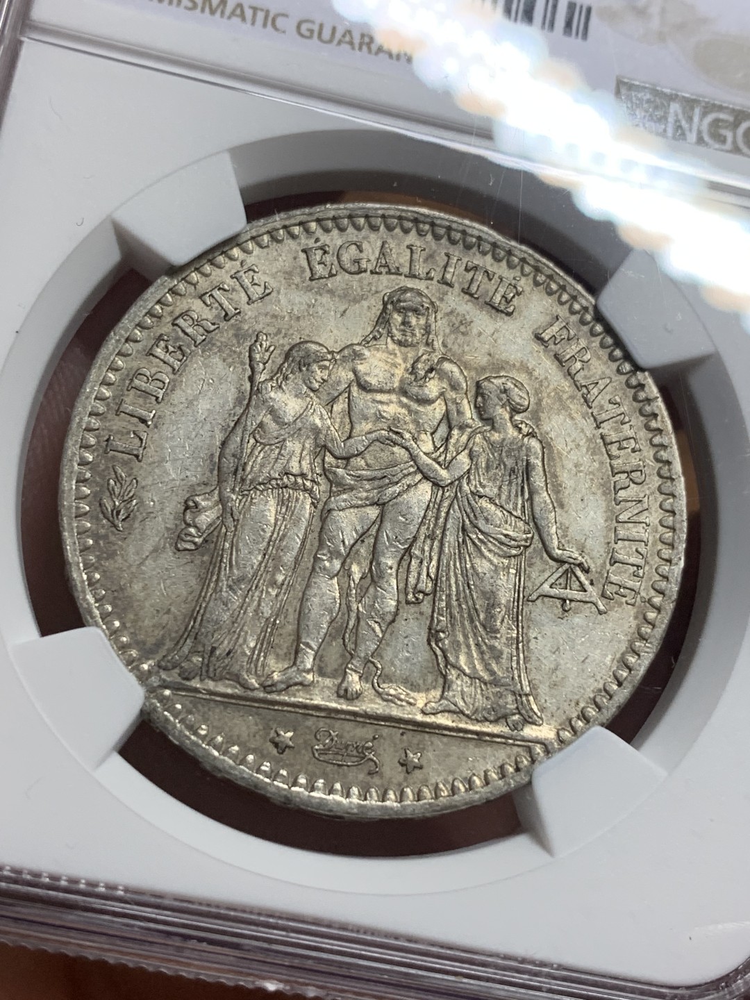 《竞宝斋》第112场-周日，周一 ，2场连拍（全场包邮） NGC-AU55 法国1876年大力神 5法郎大银币 带彩包浆 非常漂亮